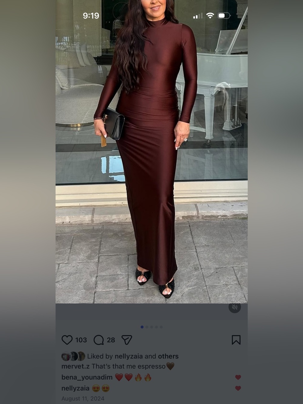 Long Sleeve Maxi Skirt Dress in Deep Espresso Brown